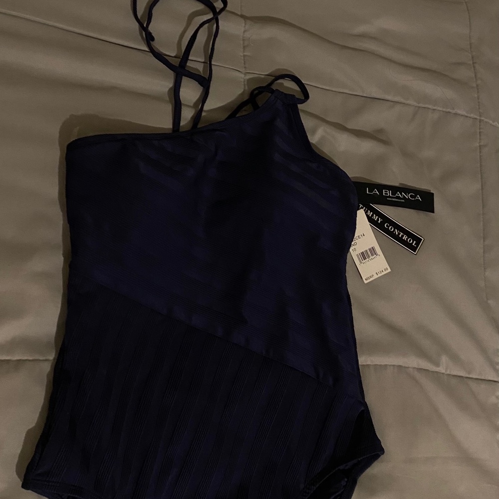 La Blanca Linea Costa One Shoulder One-Piece Swimsuit Indigo Blue 10 - Picture 8 of 9